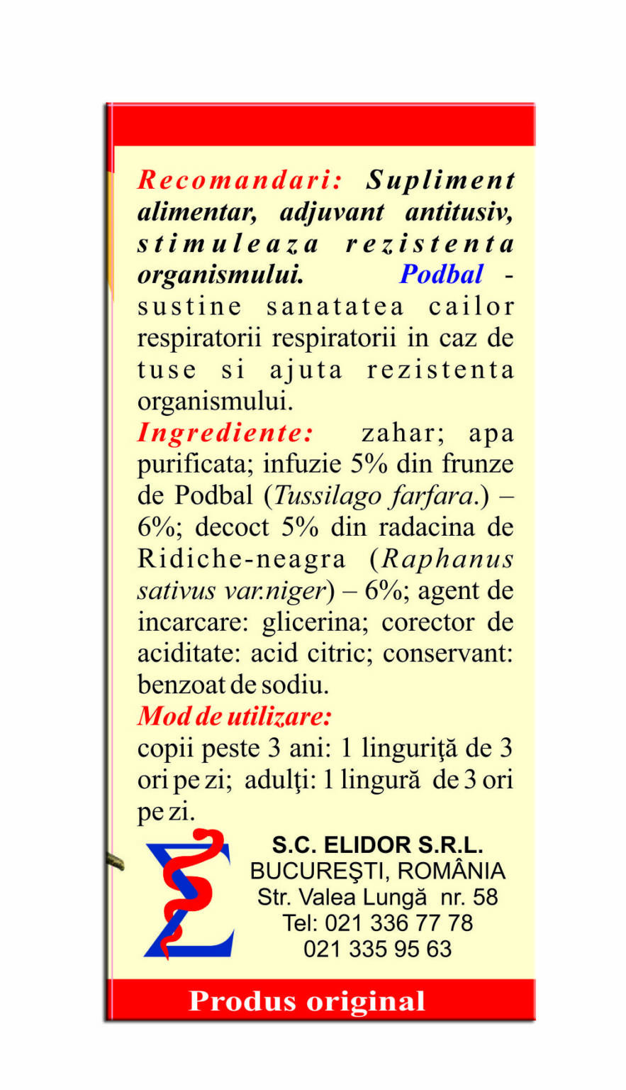 Sirop de podbal si ridiche neagra 200 ML - Elidor - Producator ...